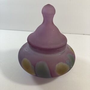 Rueven Satin Nouveau Studio Hand Painted Glass Jar Apothecary 5 1/4”